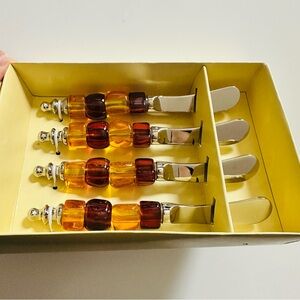 Mango Moon Collection Beaded Handle Cheese Condiment Spreaders Set Amber color